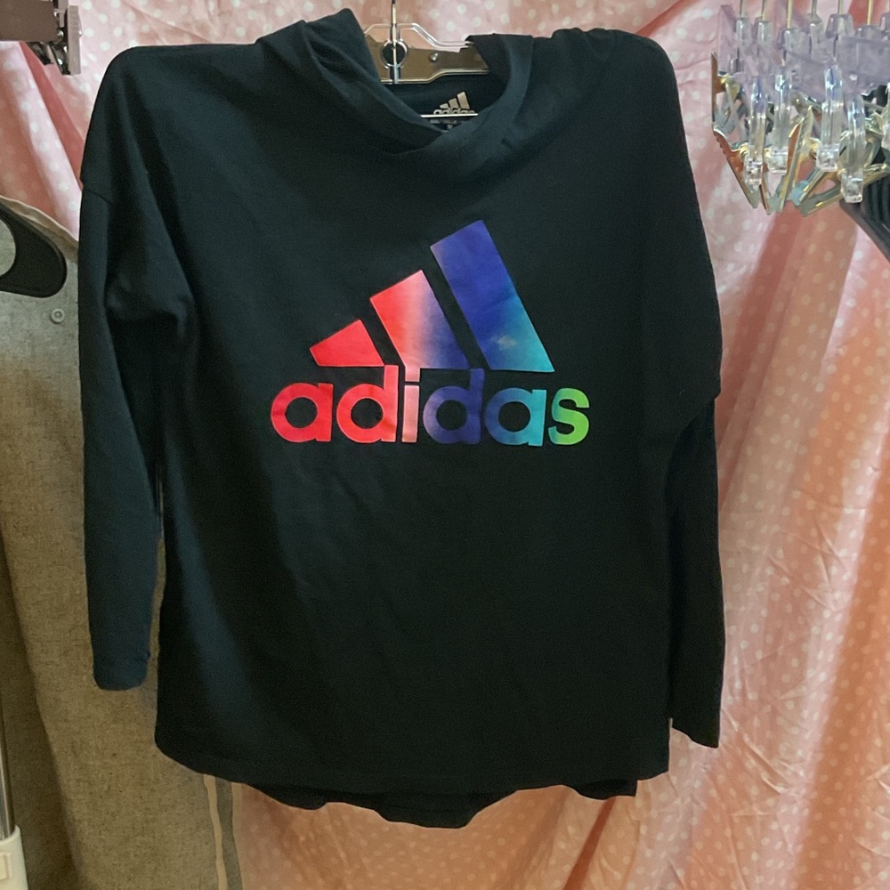 Adidas Kids Black Long Sleeve hoodie light weight great for fall sz m 10/12